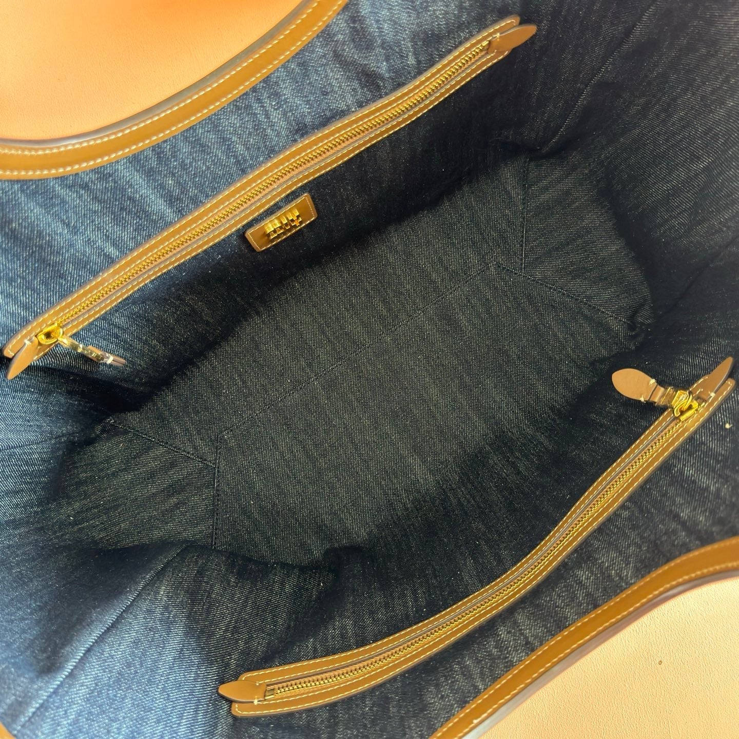 Miu Ivy Tote 40cm Blue Denim Leather 285378