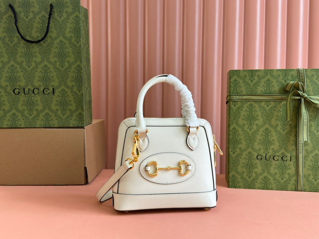 GG Horsebit 1955 Small Top Handle Bag Beige & Dark Brown GG Monogram Fabric 272172