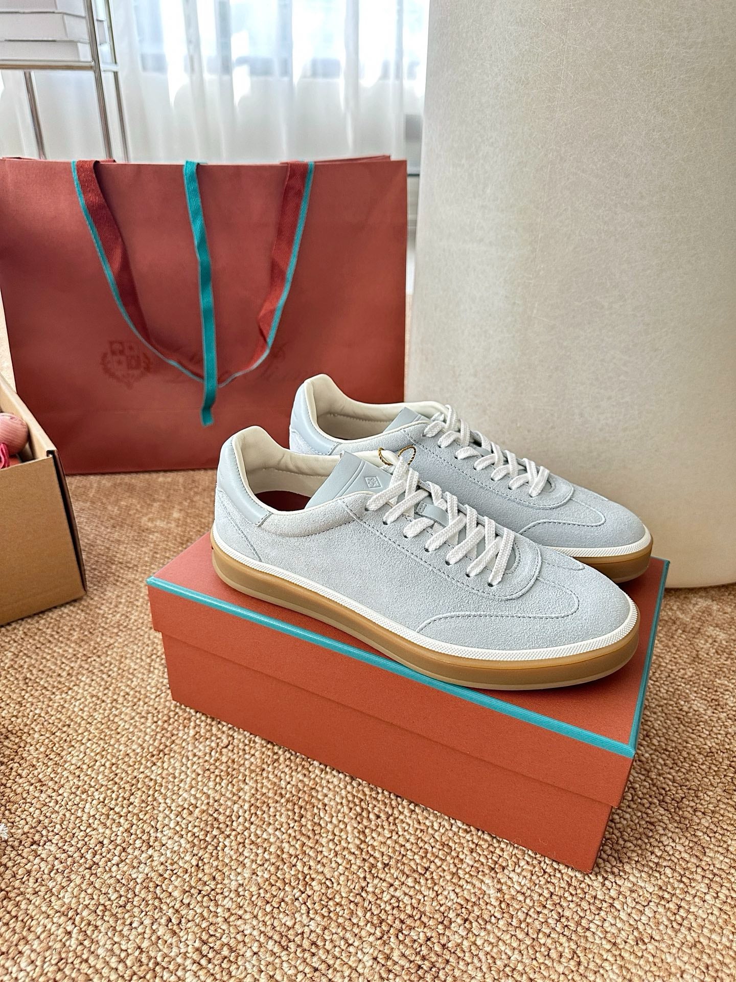 Loro Piana Suede Low-Top Sneakers - Light Ice Blue
