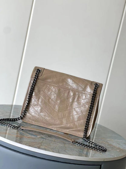 Niki Baby Shoulder Bag 28cm Beige Glossy Leather 286056