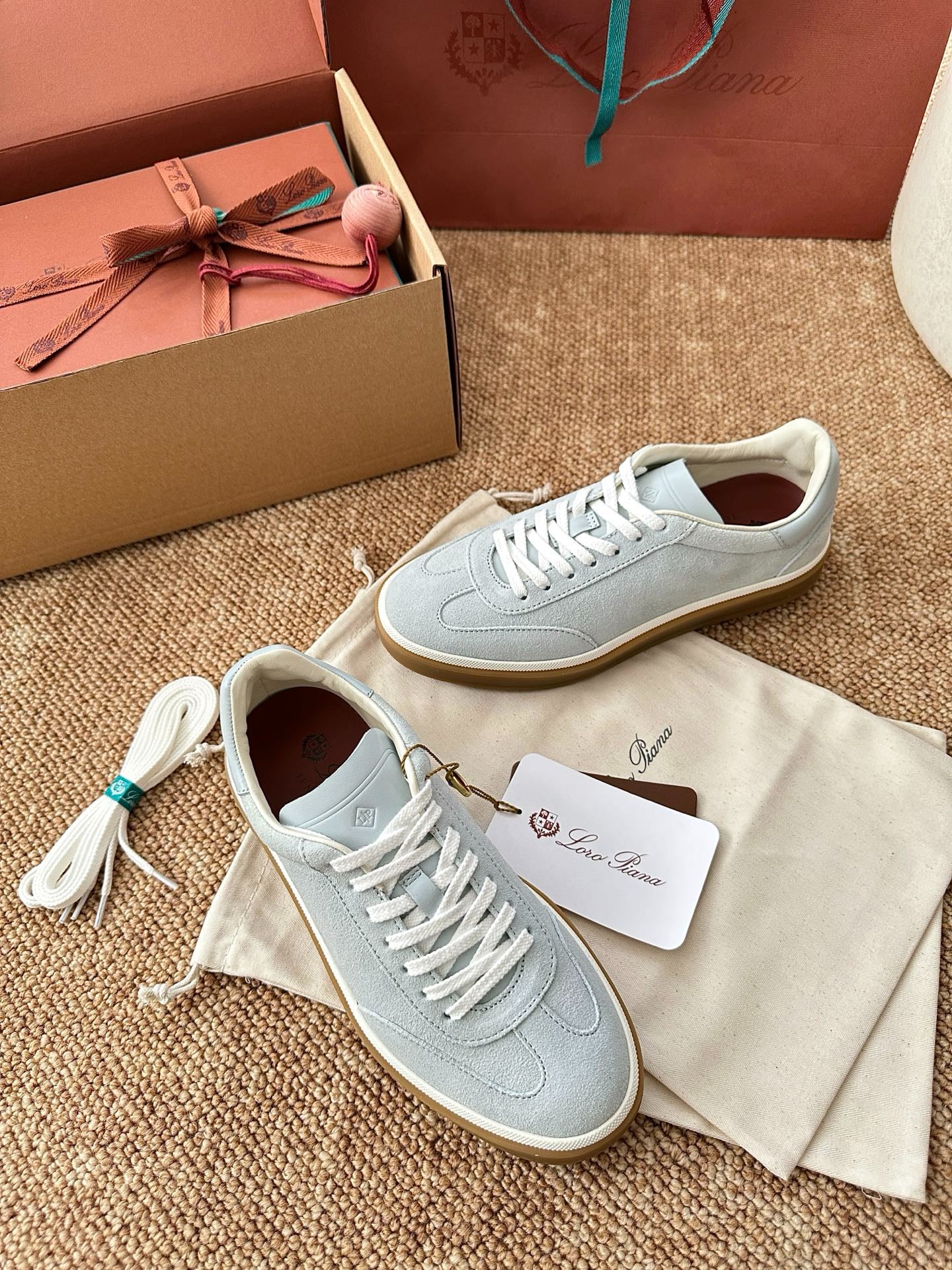 Loro Piana Suede Low-Top Sneakers - Light Ice Blue