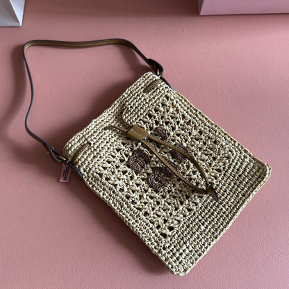 Miu Mini-Bag Beige Brown Woven Raffia 255459