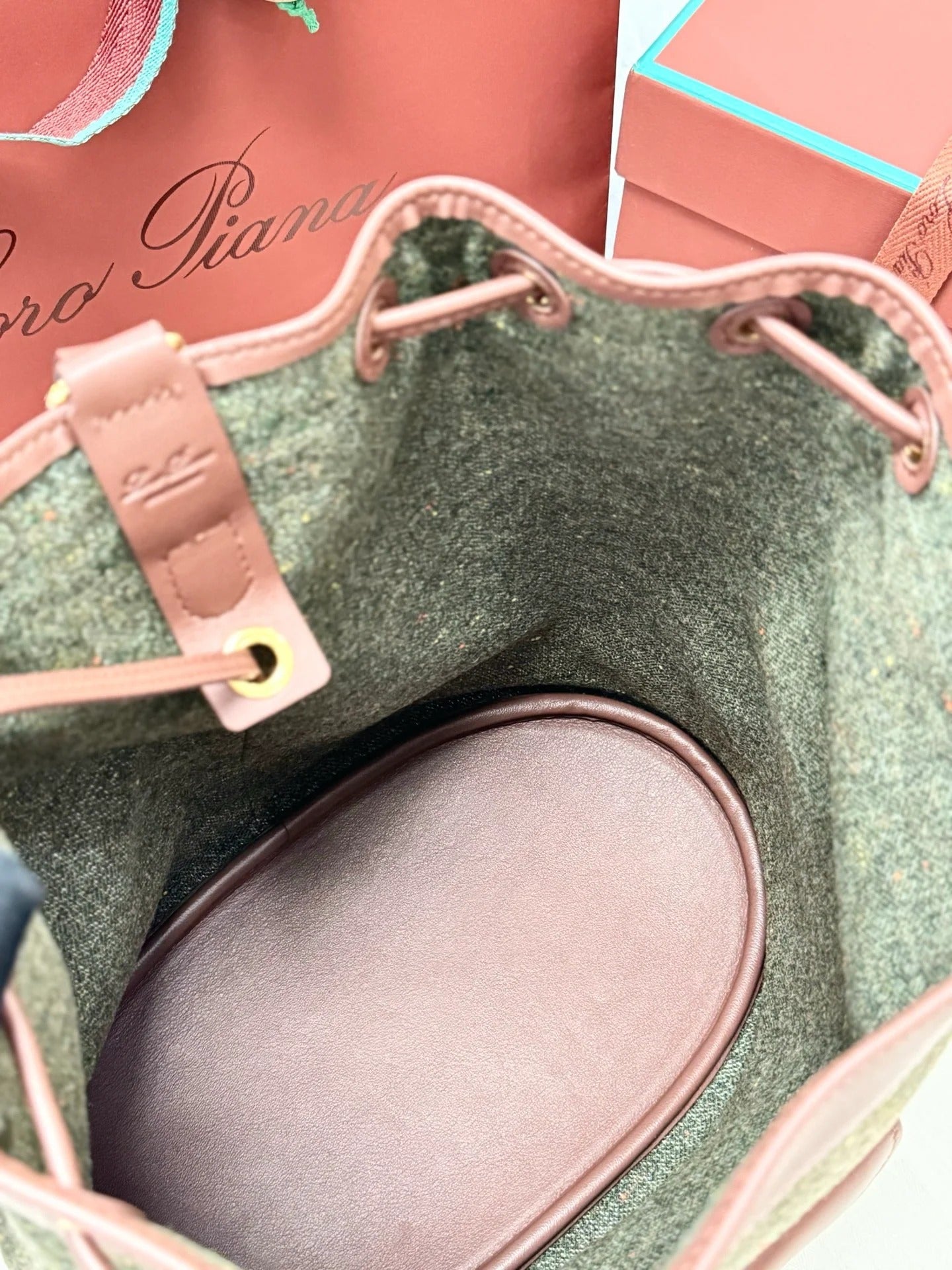 LP 2026 Extra Drawstring Backpack L27 Countryside Sage mix Burnt Tan Wool Leather