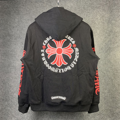 Chrome Hearts Made In Hollywood Plus Cross Zip Up Hoodie 'Black/Red'