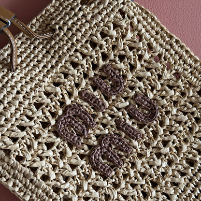 Miu Mini-Bag Beige Brown Woven Raffia 255459