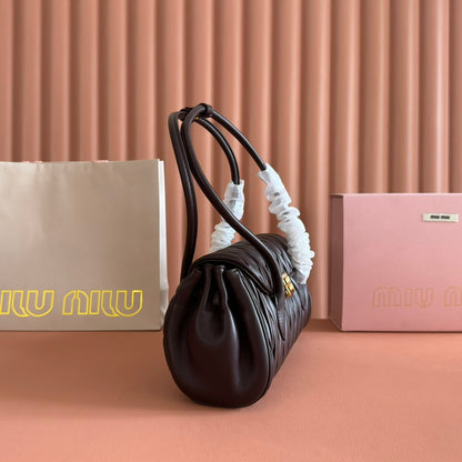 Miu 5bd265 Matelassé Shoulder Bag 28cm Coffee Lambskin
