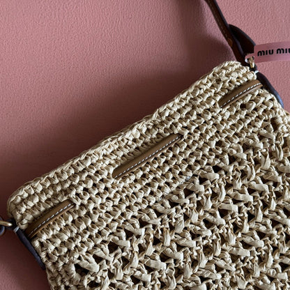 Miu Mini-Bag Beige Brown Woven Raffia 255459