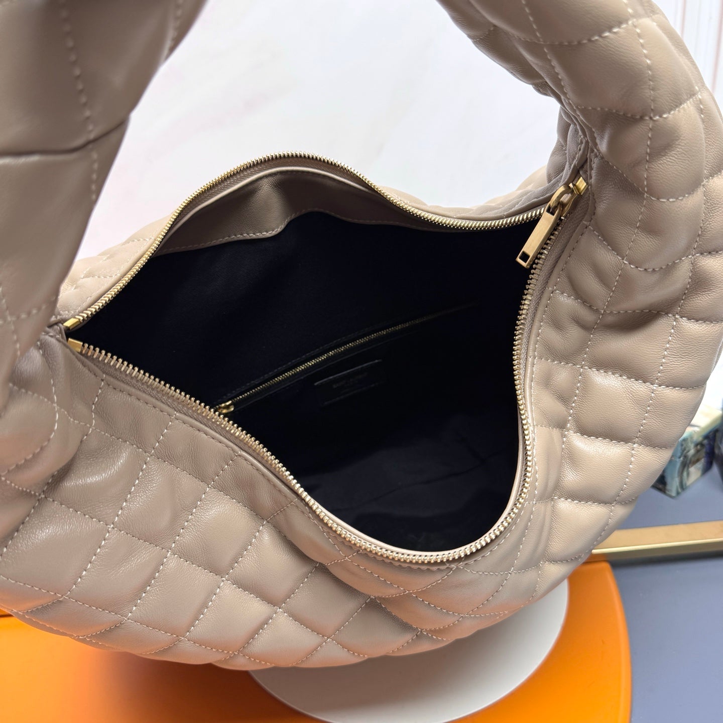 YSL Icarino Large Shoulder Bag Beige Quited Leather 286004