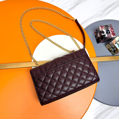 YSL Envelope Small Bag 21cm Burgundy Embossed Leather 285995