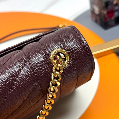 YSL Envelope Small Bag 21cm Burgundy Embossed Leather 285995