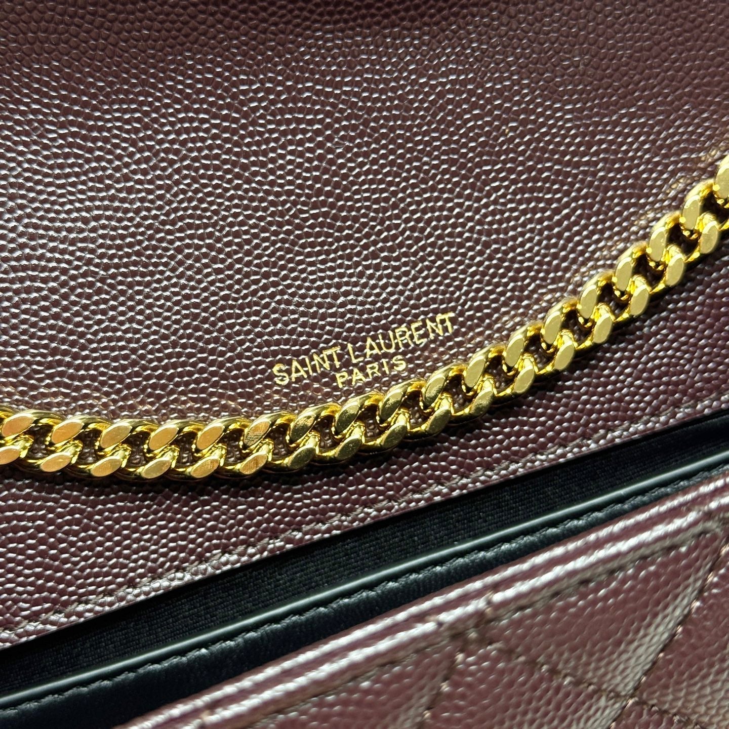 YSL Envelope Small Bag 21cm Burgundy Embossed Leather 285995