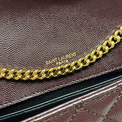 YSL Envelope Small Bag 21cm Burgundy Embossed Leather 285995