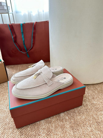 Loro Piana Summer Charms Walk Suede Mules - Off-White