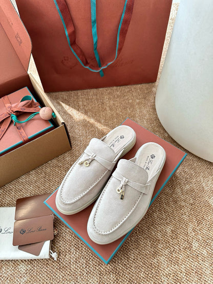 Loro Piana Summer Charms Walk Suede Mules - Off-White