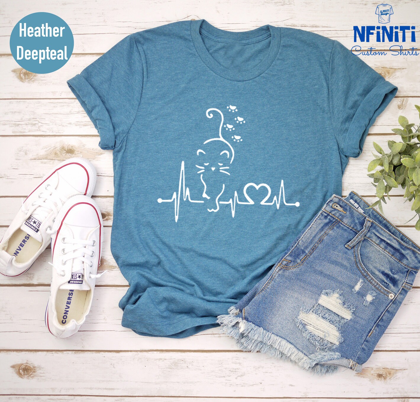 Cat Heartbeat Shirt, Cat Lover Gift, Fur Mama T-Shirt