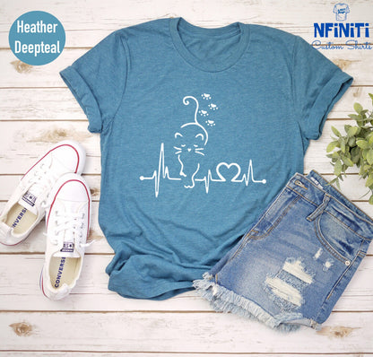 Cat Heartbeat Shirt, Cat Lover Gift, Fur Mama T-Shirt
