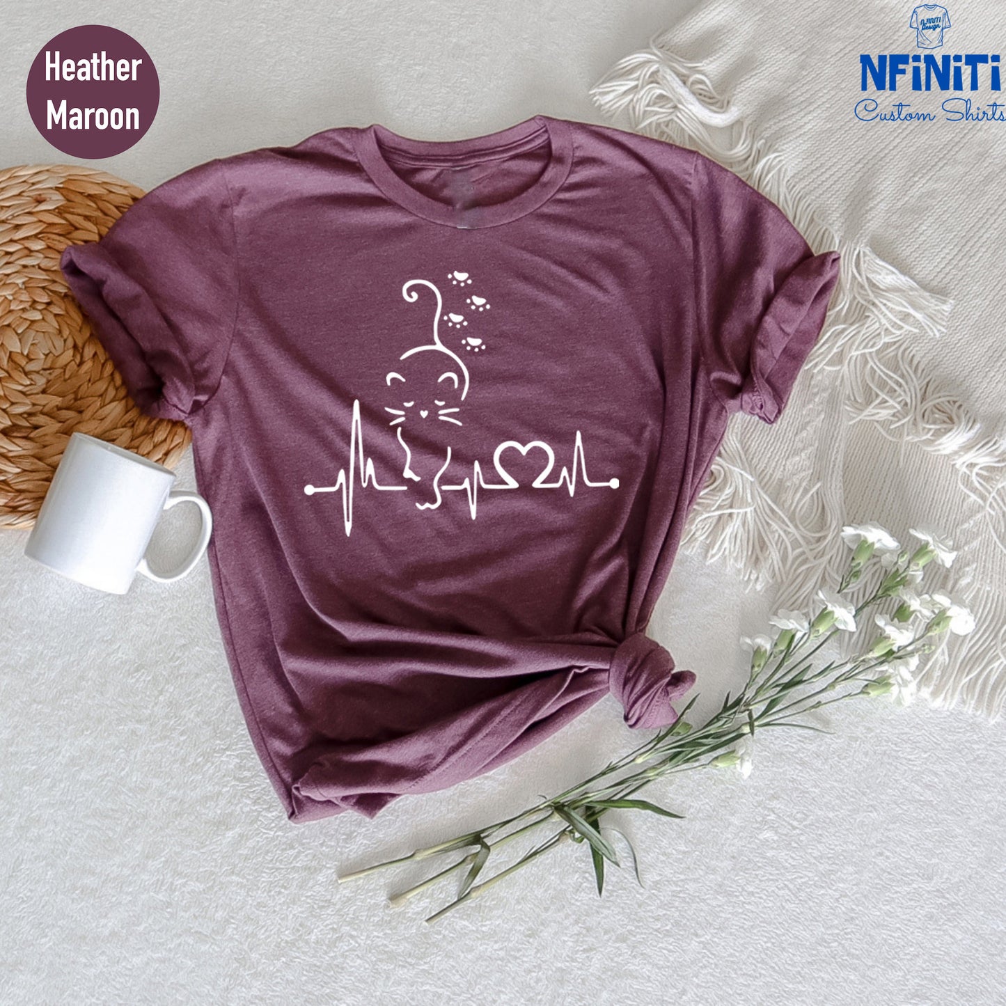 Cat Heartbeat Shirt, Cat Lover Gift, Fur Mama T-Shirt