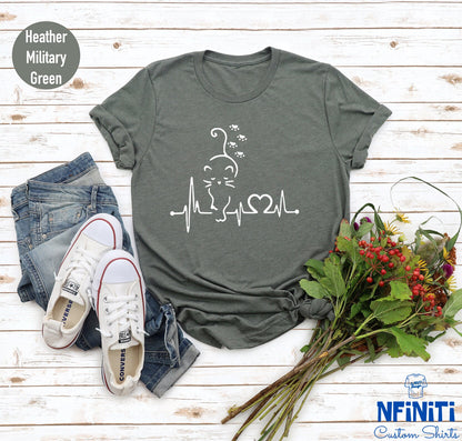 Cat Heartbeat Shirt, Cat Lover Gift, Fur Mama T-Shirt