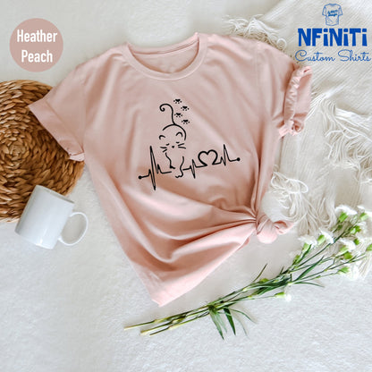 Cat Heartbeat Shirt, Cat Lover Gift, Fur Mama T-Shirt