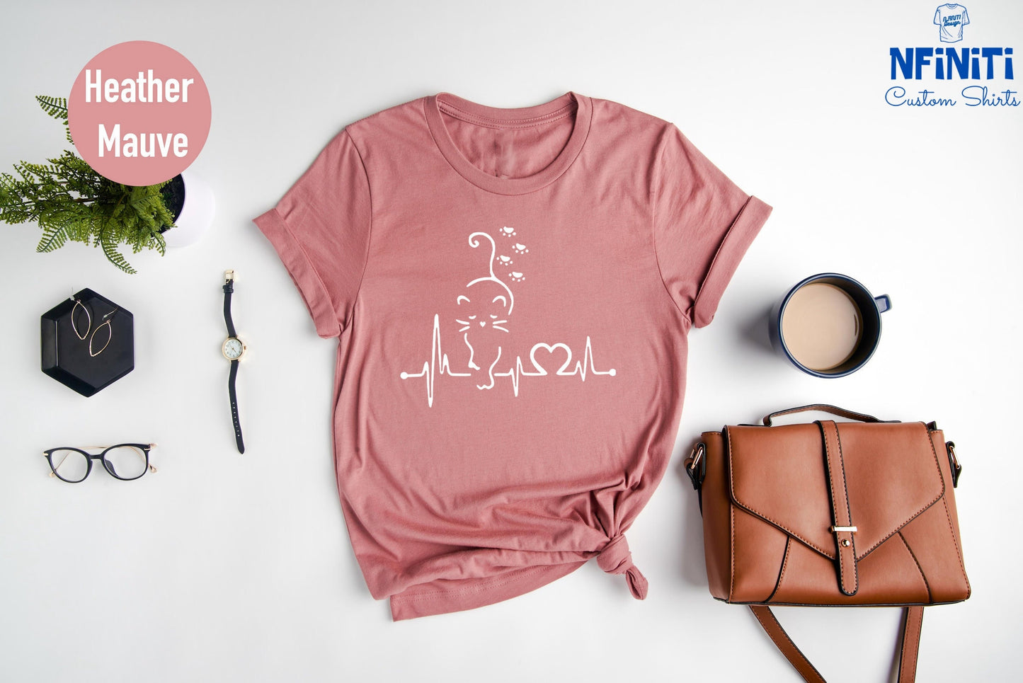Cat Heartbeat Shirt, Cat Lover Gift, Fur Mama T-Shirt