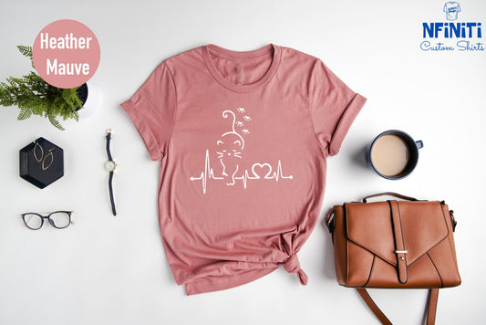 Cat Heartbeat Shirt, Cat Lover Gift, Fur Mama T-Shirt