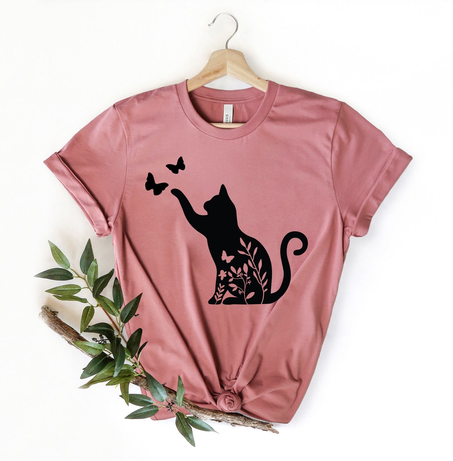 Flower Funny Cat Shirt | Butterfly Shirt | Cat Lover Gifts | Animal T Shirt | Cottagecore Shirt | Nature Shirt | Floral Shirt |Cat Lover Tee