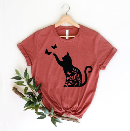 Flower Funny Cat Shirt | Butterfly Shirt | Cat Lover Gifts | Animal T Shirt | Cottagecore Shirt | Nature Shirt | Floral Shirt |Cat Lover Tee