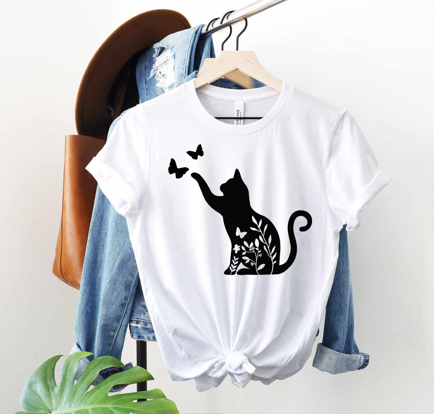 Flower Funny Cat Shirt | Butterfly Shirt | Cat Lover Gifts | Animal T Shirt | Cottagecore Shirt | Nature Shirt | Floral Shirt |Cat Lover Tee