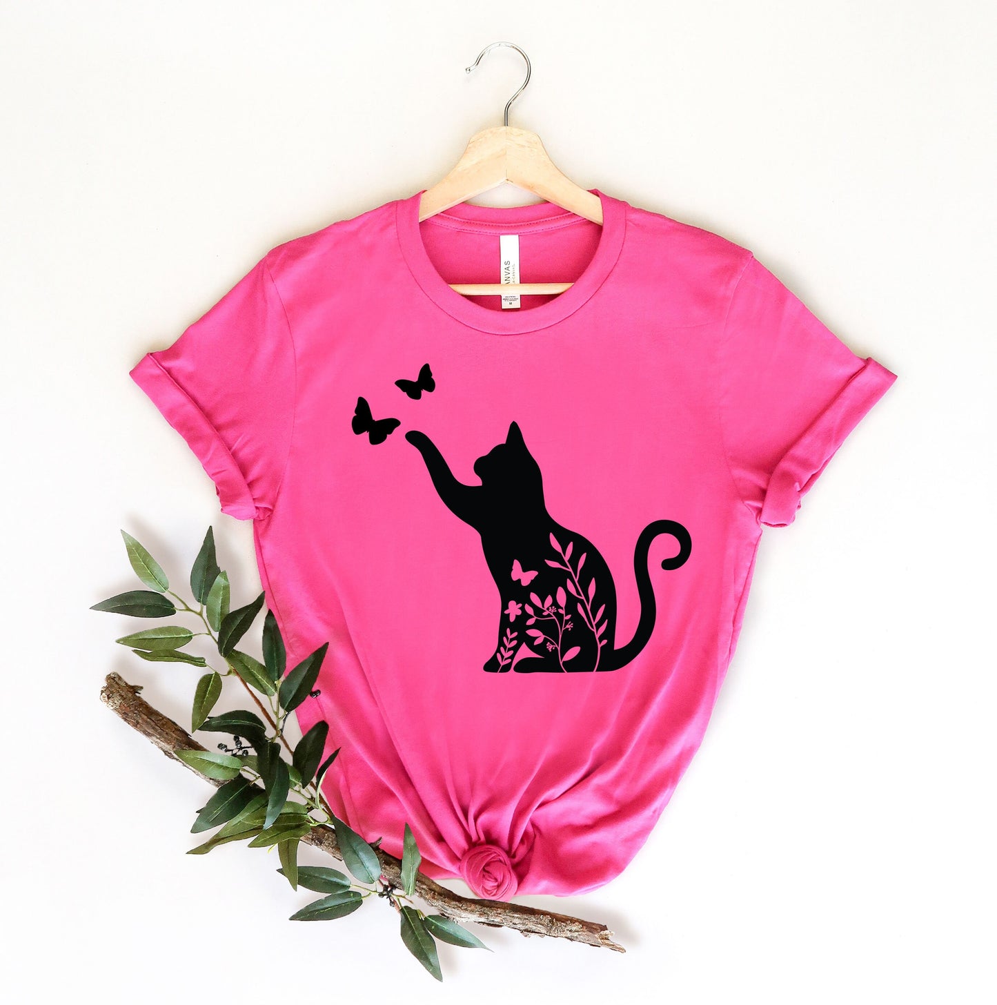 Flower Funny Cat Shirt | Butterfly Shirt | Cat Lover Gifts | Animal T Shirt | Cottagecore Shirt | Nature Shirt | Floral Shirt |Cat Lover Tee
