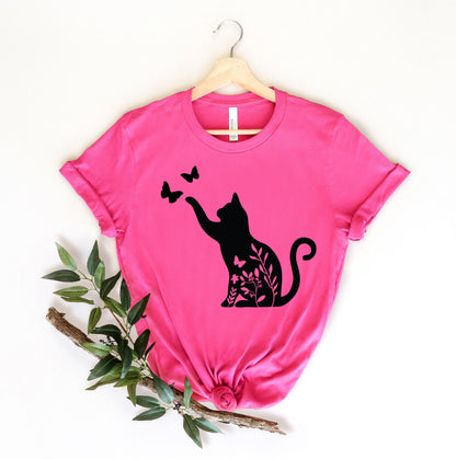 Flower Funny Cat Shirt | Butterfly Shirt | Cat Lover Gifts | Animal T Shirt | Cottagecore Shirt | Nature Shirt | Floral Shirt |Cat Lover Tee