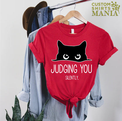 Judging You Silently Shirt,Cat T-shirt,Funny Cat Shirt,Cute Kitty Tee,Gift for Cat Lover,Cat Mom Shirts,Cat Shirt For Women,Cute Cat Shirt
