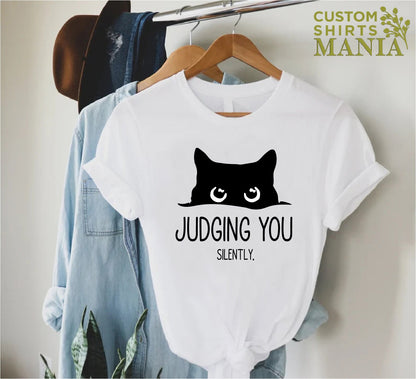 Judging You Silently Shirt,Cat T-shirt,Funny Cat Shirt,Cute Kitty Tee,Gift for Cat Lover,Cat Mom Shirts,Cat Shirt For Women,Cute Cat Shirt