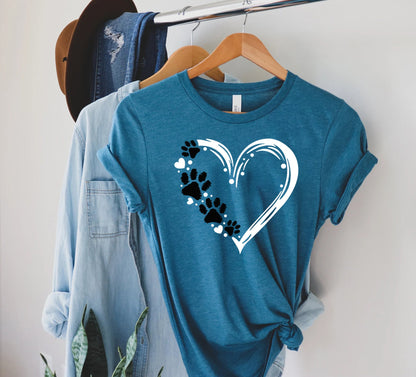 Paw Heart Tshirt, Pet Lover Shirts, Animal Lover Gift, Paw Love Shirt, Paw Print Shirt, Cat Lover Gift Women, Dog Lover Gift Shirt for Women