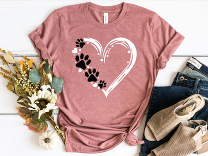 Paw Heart Tshirt, Pet Lover Shirts, Animal Lover Gift, Paw Love Shirt, Paw Print Shirt, Cat Lover Gift Women, Dog Lover Gift Shirt for Women