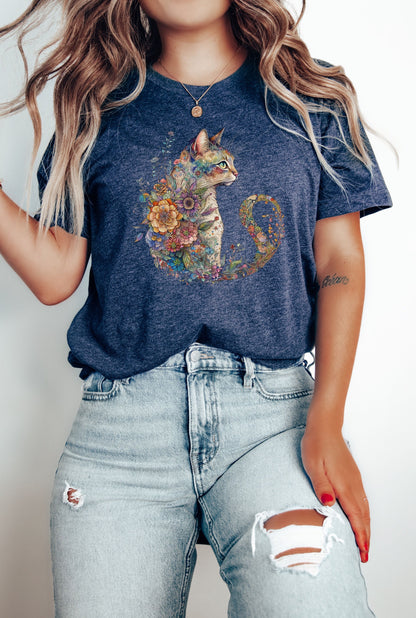 Cat Mom Shirt, Floral Cat Shirt, Cat Mom, Floral Cat Tee, Cat Lover Shirt, Animal Lover Tee, Cute Cat Lover T-Shirt, Cat Lover Gift, Cat Tee
