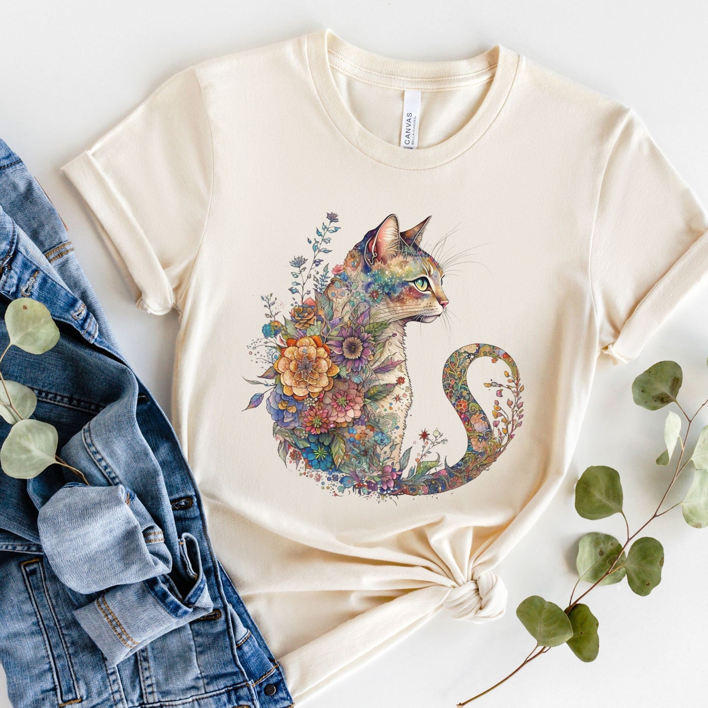 Cat Mom Shirt, Floral Cat Shirt, Cat Mom, Floral Cat Tee, Cat Lover Shirt, Animal Lover Tee, Cute Cat Lover T-Shirt, Cat Lover Gift, Cat Tee