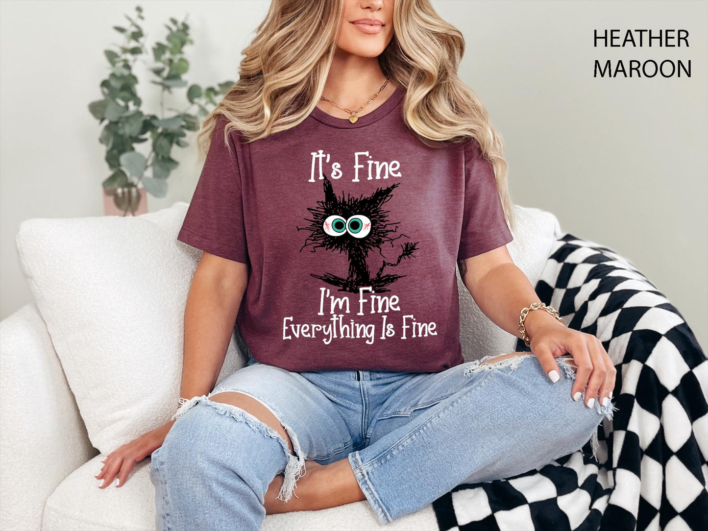 It's Fine I'm Fine Everything Is Fine Shirt, Cute Black Cat Tee, Sarcasm T-Shirt, Everything Is Fine, Funny Cat Tee, Funny Gift Cat Lover