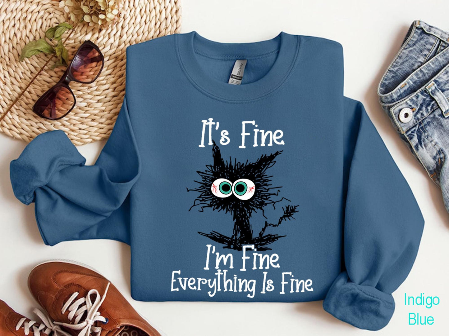 It's Fine I'm Fine Everything Is Fine Shirt, Cute Black Cat Tee, Sarcasm T-Shirt, Everything Is Fine, Funny Cat Tee, Funny Gift Cat Lover
