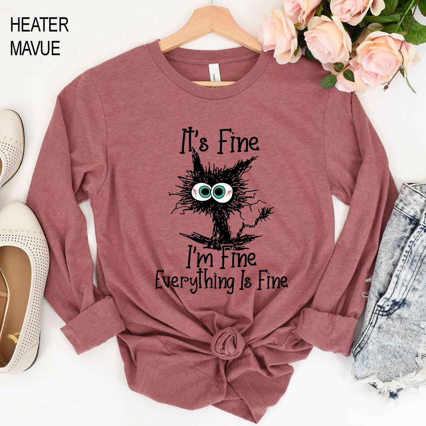 It's Fine I'm Fine Everything Is Fine Shirt, Cute Black Cat Tee, Sarcasm T-Shirt, Everything Is Fine, Funny Cat Tee, Funny Gift Cat Lover