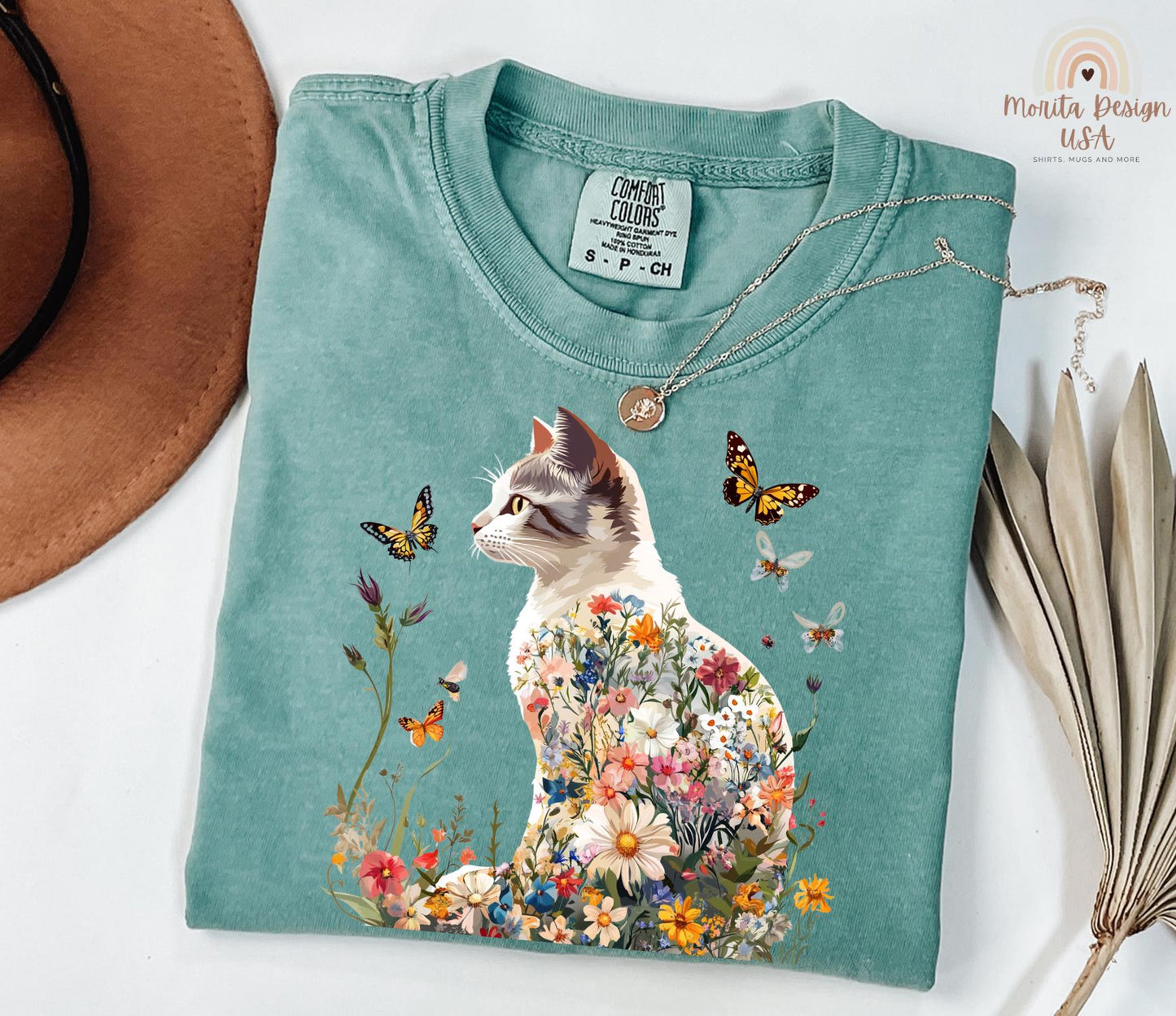 Floral Cat Shirt, Cat Lover Gift, Wildflowers Cat Shirt, Cottagecore Cat Shirt – Whimsical Floral Cat Tee for Nature Lovers, Flower Cat.