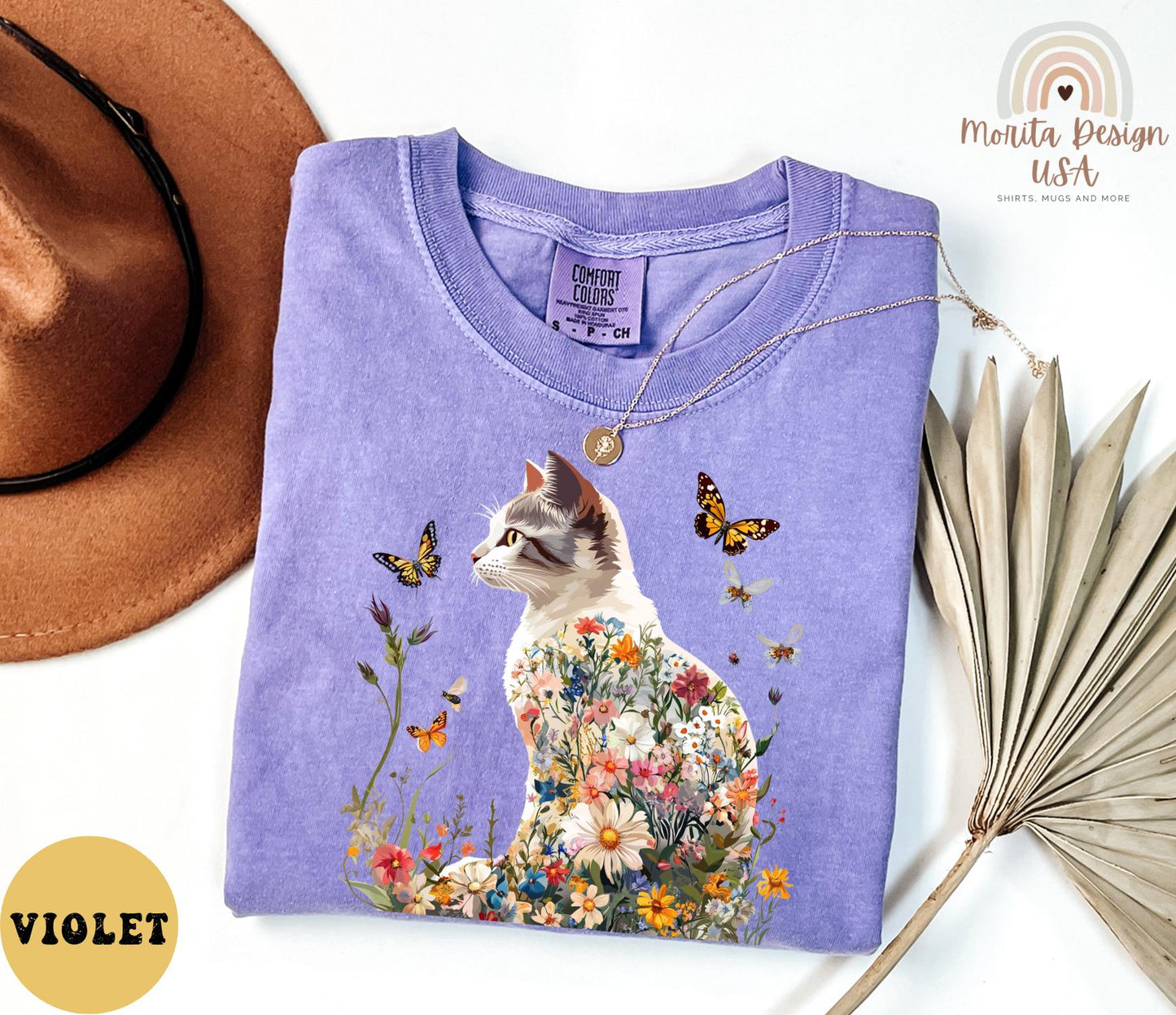 Floral Cat Shirt, Cat Lover Gift, Wildflowers Cat Shirt, Cottagecore Cat Shirt – Whimsical Floral Cat Tee for Nature Lovers, Flower Cat.