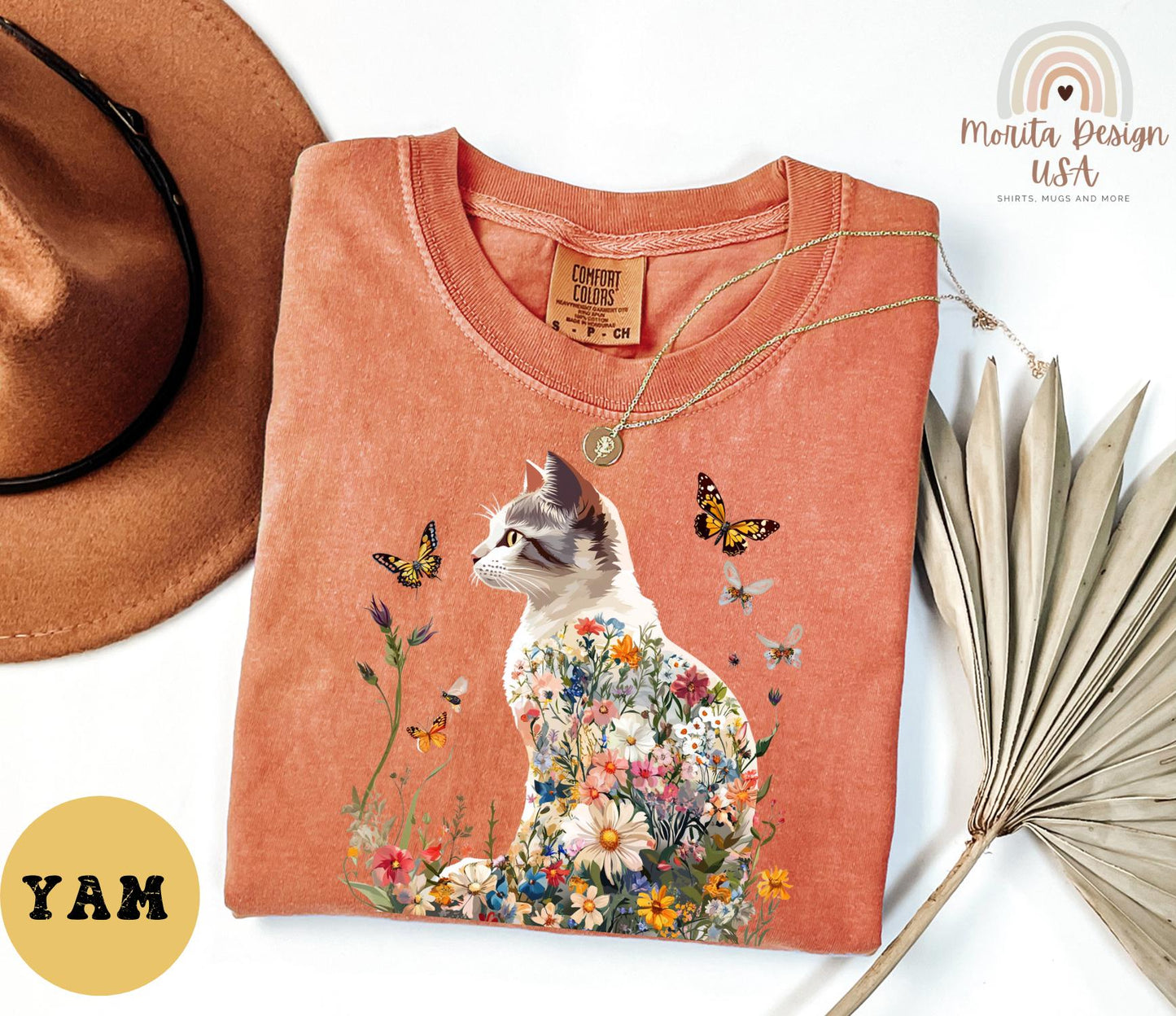 Floral Cat Shirt, Cat Lover Gift, Wildflowers Cat Shirt, Cottagecore Cat Shirt – Whimsical Floral Cat Tee for Nature Lovers, Flower Cat.