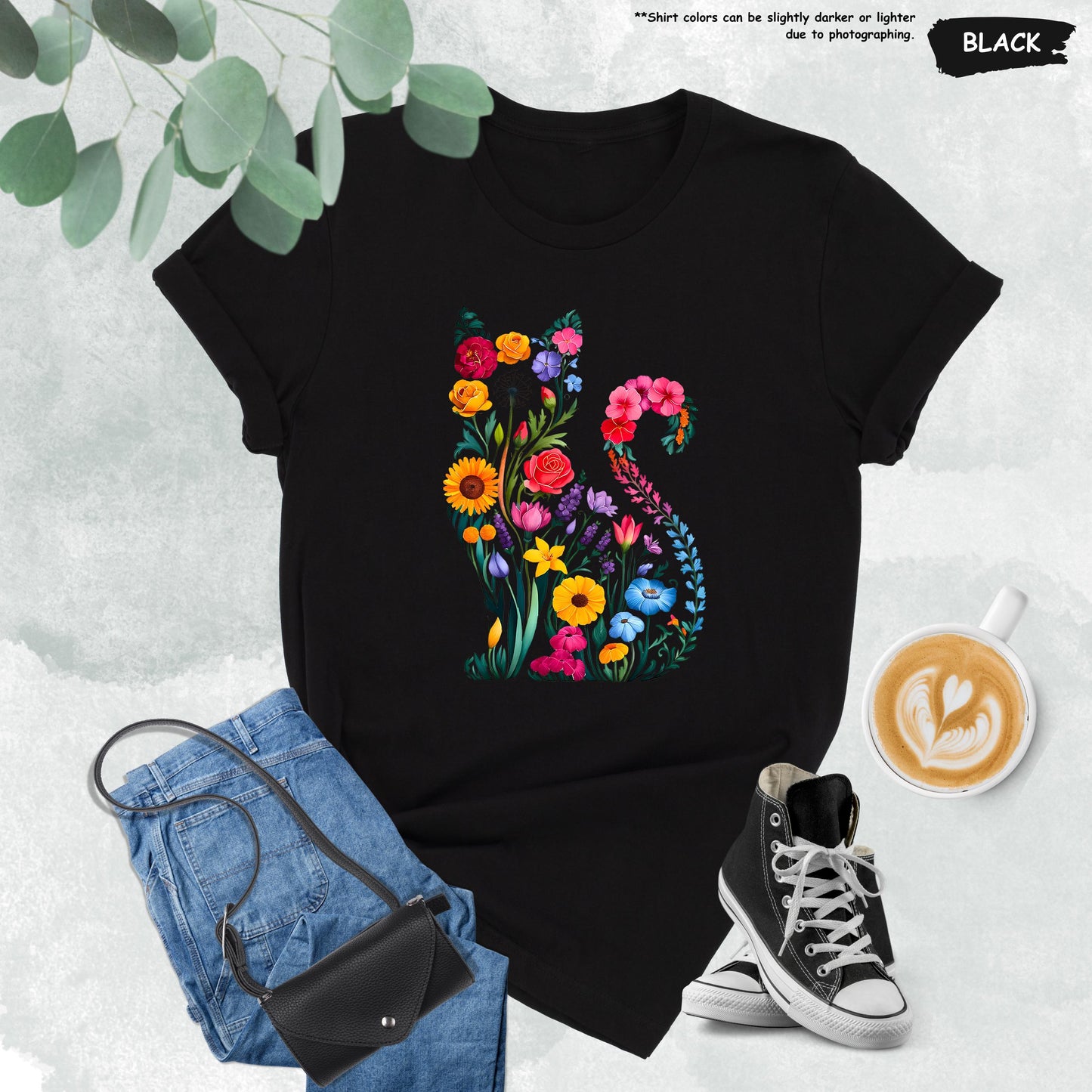 Floral Cat Shirt, Cat Mom Shirt, Wildflower Cat T-Shirt, Flower Cat Shirt, Cat Lover Shirt, Animal Lover Tee, Cat Lovers Gift, Cat Owner Tee
