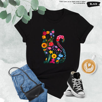 Floral Cat Shirt, Cat Mom Shirt, Wildflower Cat T-Shirt, Flower Cat Shirt, Cat Lover Shirt, Animal Lover Tee, Cat Lovers Gift, Cat Owner Tee