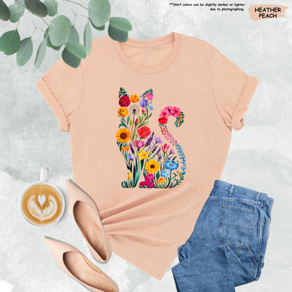 Floral Cat Shirt, Cat Mom Shirt, Wildflower Cat T-Shirt, Flower Cat Shirt, Cat Lover Shirt, Animal Lover Tee, Cat Lovers Gift, Cat Owner Tee