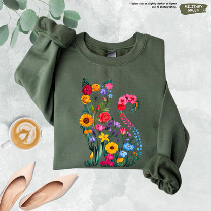 Floral Cat Shirt, Cat Mom Shirt, Wildflower Cat T-Shirt, Flower Cat Shirt, Cat Lover Shirt, Animal Lover Tee, Cat Lovers Gift, Cat Owner Tee