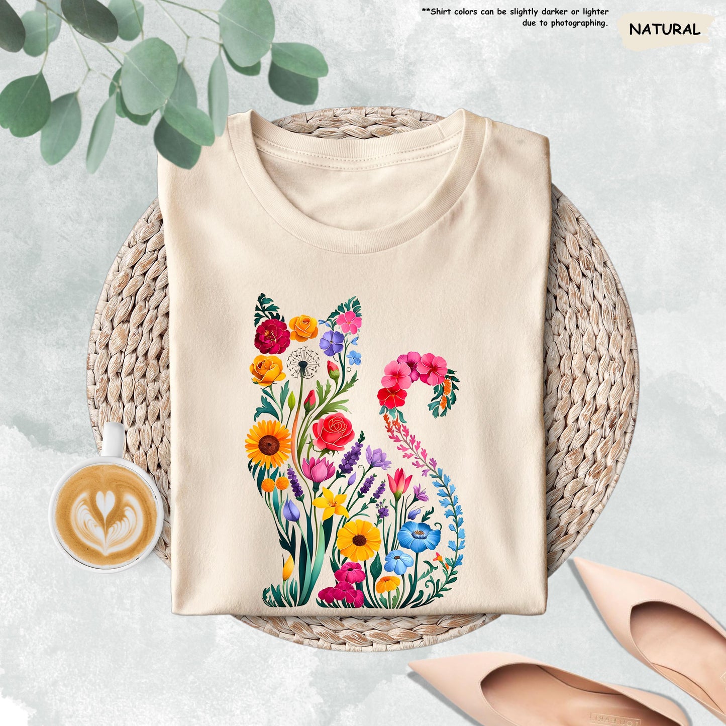 Floral Cat Shirt, Cat Mom Shirt, Wildflower Cat T-Shirt, Flower Cat Shirt, Cat Lover Shirt, Animal Lover Tee, Cat Lovers Gift, Cat Owner Tee