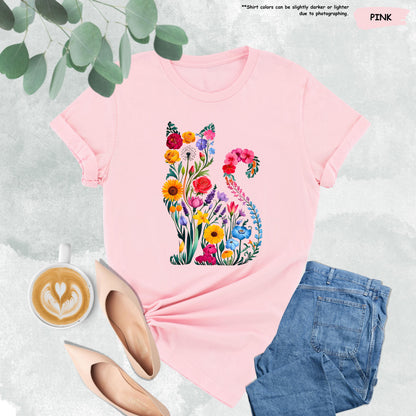 Floral Cat Shirt, Cat Mom Shirt, Wildflower Cat T-Shirt, Flower Cat Shirt, Cat Lover Shirt, Animal Lover Tee, Cat Lovers Gift, Cat Owner Tee