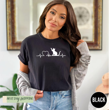 Cute Cat Shirt, Cat Heartbeat Shirt, Cat Lover Shirt, Cute Kitty Tee, Kitten T-shirt, Funny Cat Shirt, Funny Sarcastic Shirt, Women Shirt
