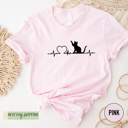 Cute Cat Shirt, Cat Heartbeat Shirt, Cat Lover Shirt, Cute Kitty Tee, Kitten T-shirt, Funny Cat Shirt, Funny Sarcastic Shirt, Women Shirt
